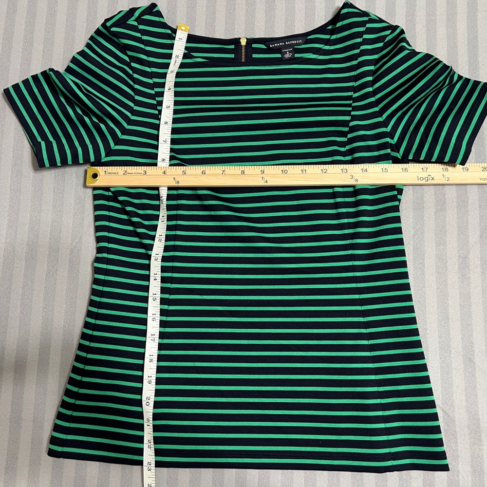 Banana Republic Womens Striped Ponte Top Size 6 Stretch Green Black Career‎ - Picture 4 of 7